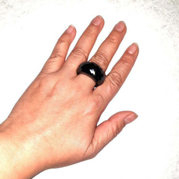 Chunky Faceted Black Obsidian Ring – Size 9 – Bold Statement Piece - Picture 8 of 15